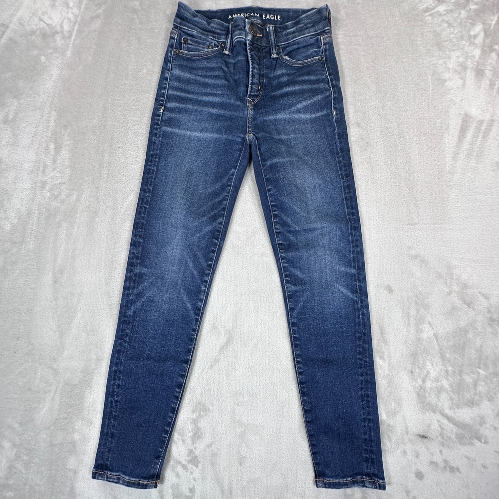 American Eagle Luxe Jeans Womens 0 X-Short Blue Denim Cotton High Rise Casual